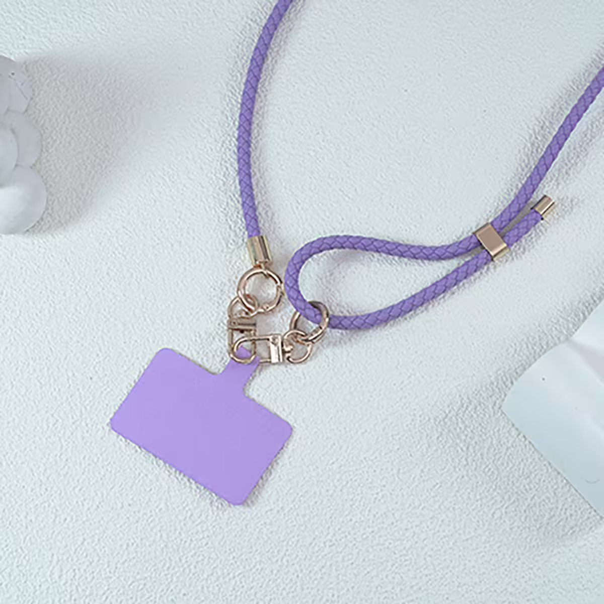 皮革編織×長度可調×手機斜背雙勾掛繩×紫色-第3張