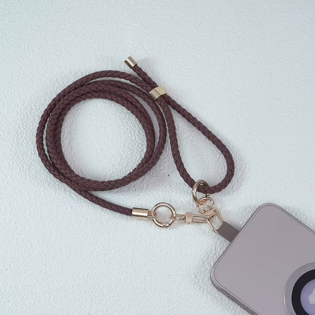 皮革編織×長度可調×手機斜背雙勾掛繩×棕咖-第4張
