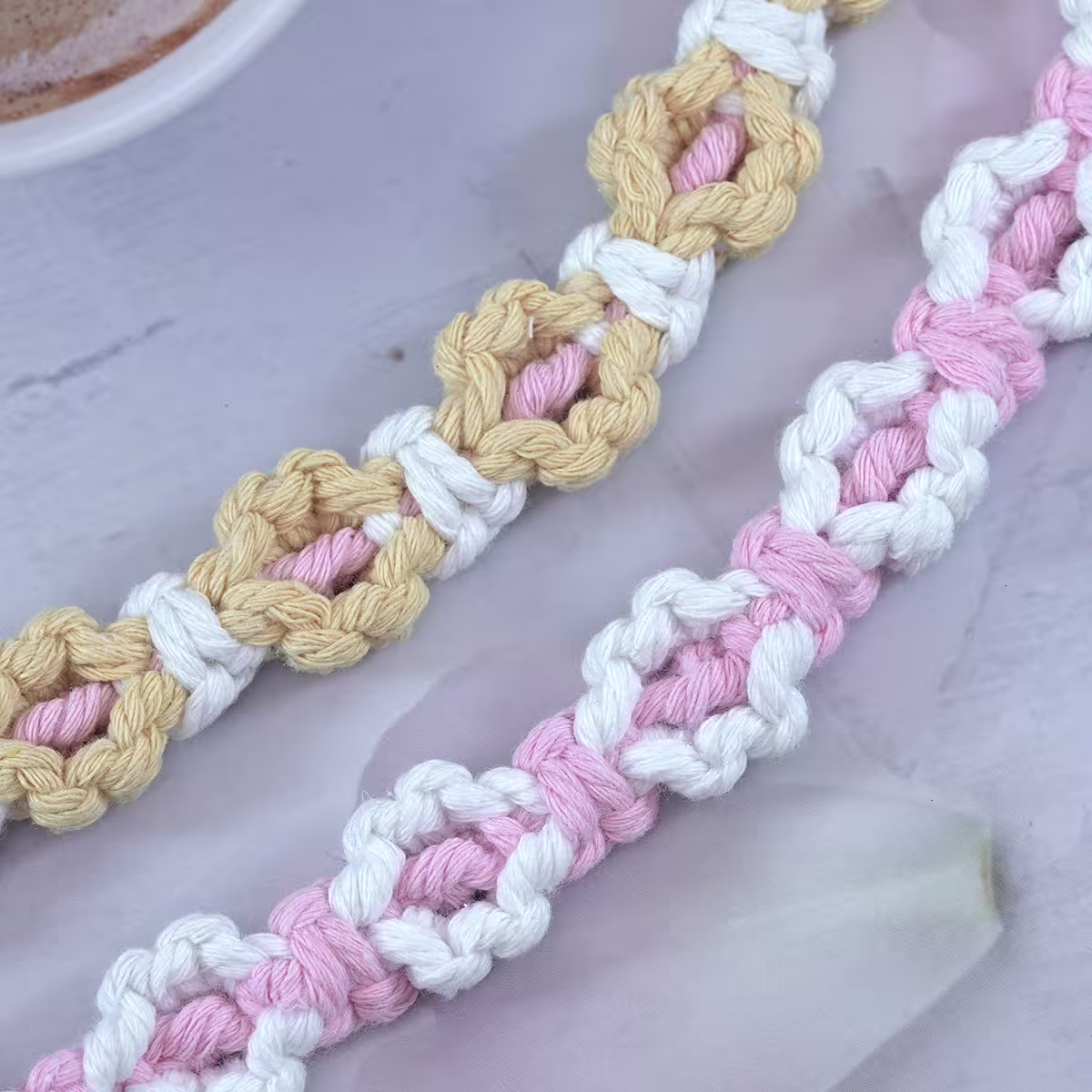 小花朵編織×手機腕帶掛繩×粉白-第5張