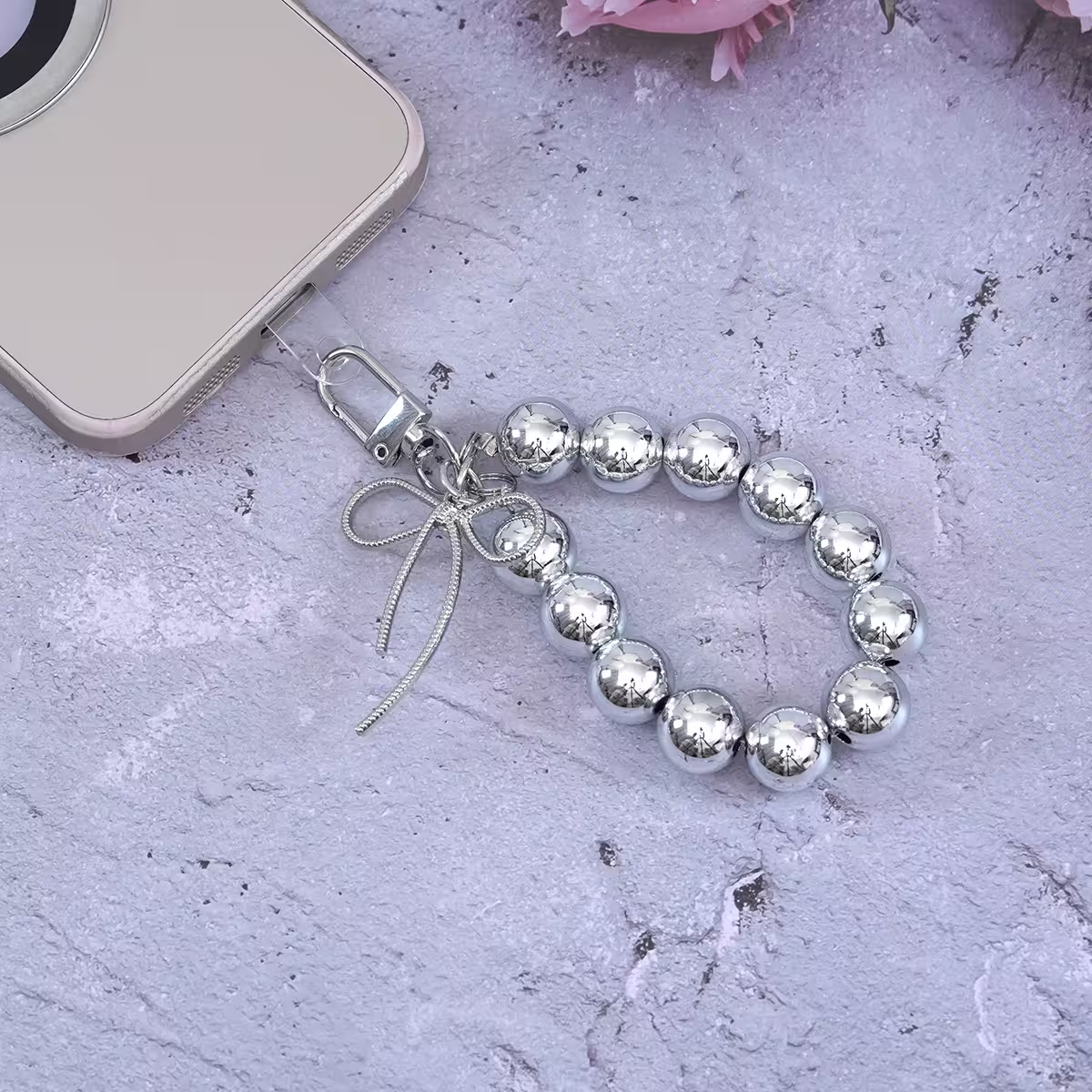 大銀珠細線蝴蝶結×手機掌上掛繩-第2張