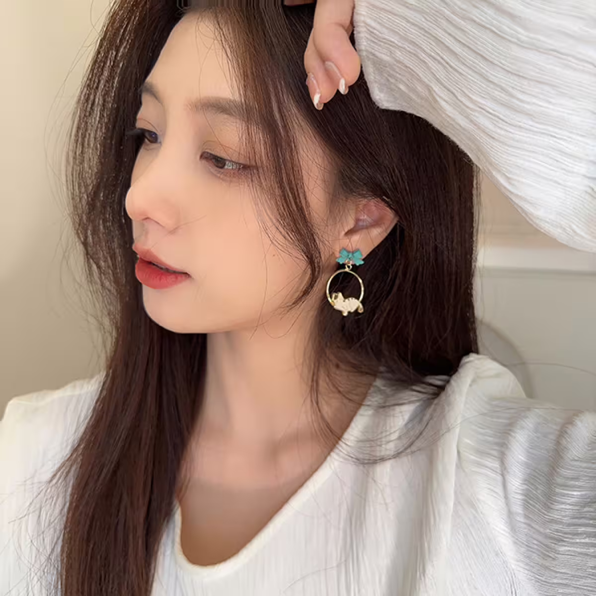 慵懶的貓咪×不對稱吊墜耳環-第6張