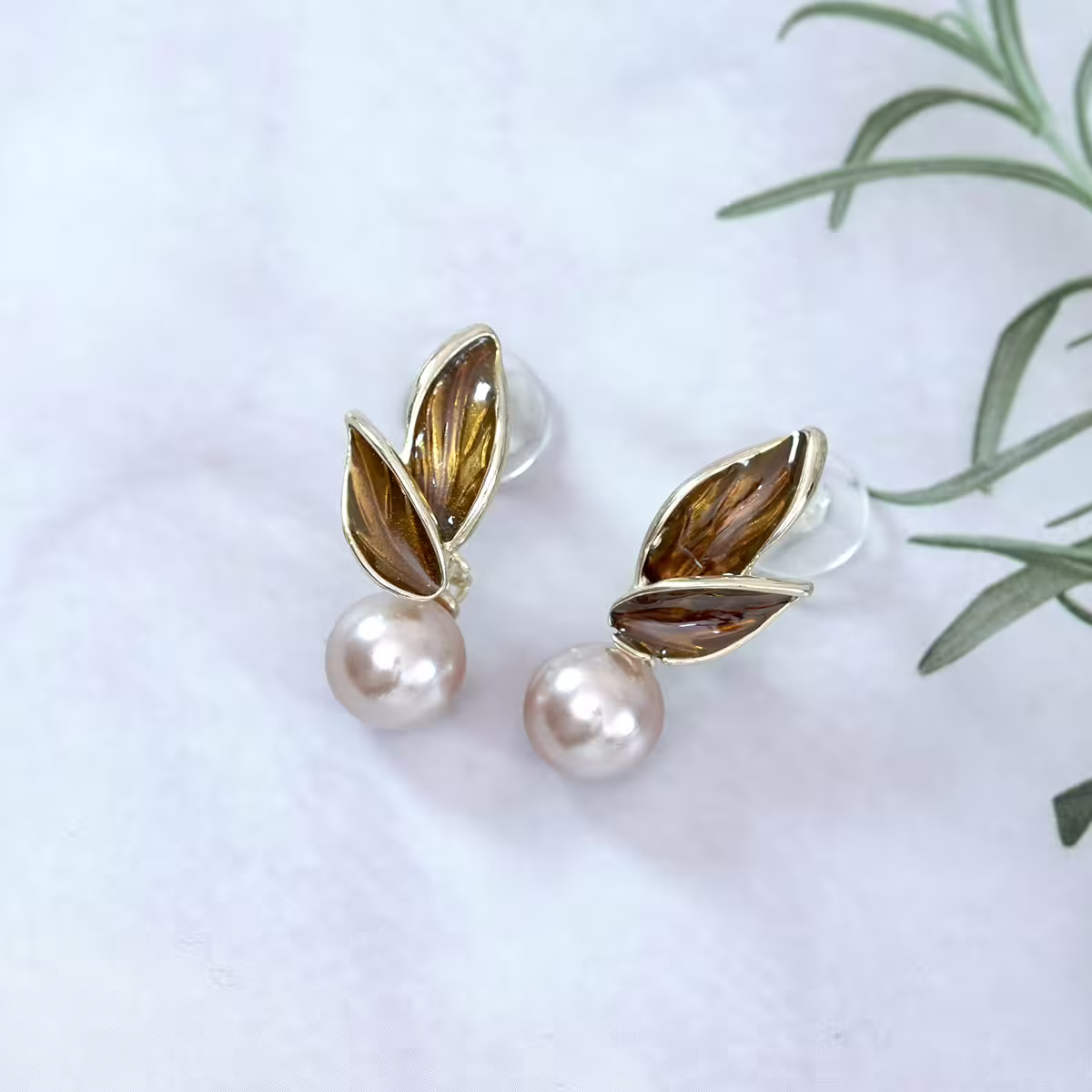 森系棕咖樹葉珠珠×吊墜耳環-第1張