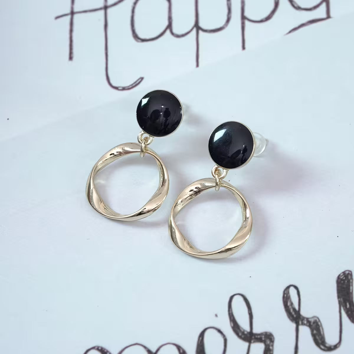 黑圓圈不規則外框×吊墜耳環-第1張