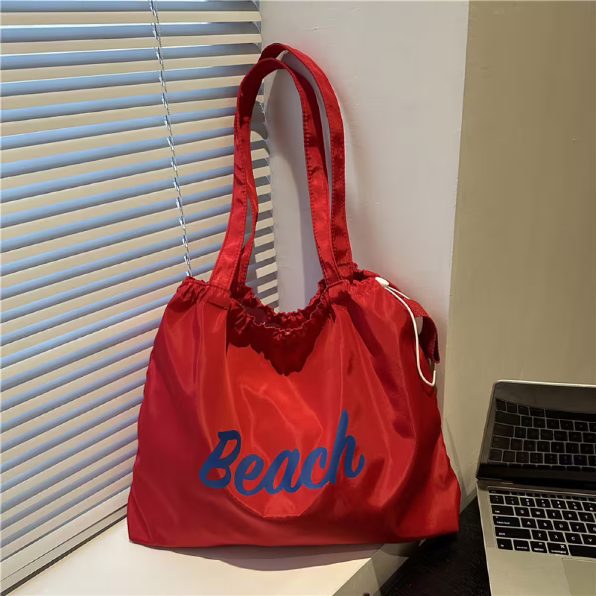 尼龍字母沙灘包×肩背包×紅色-第1張
