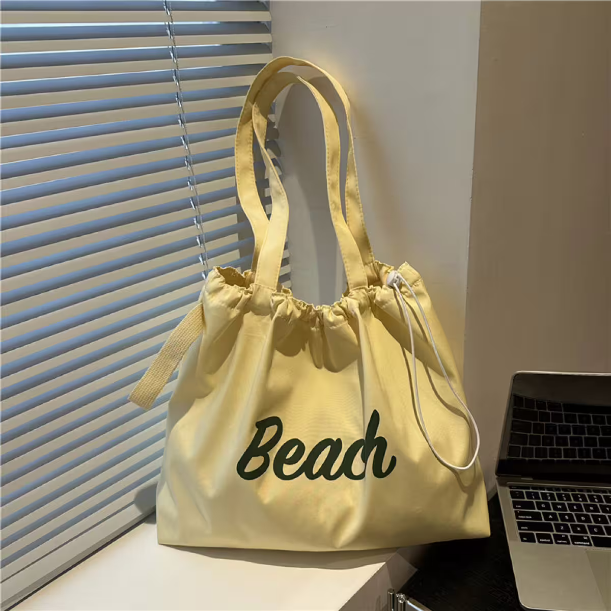 尼龍字母沙灘包×肩背包×黃色-第5張