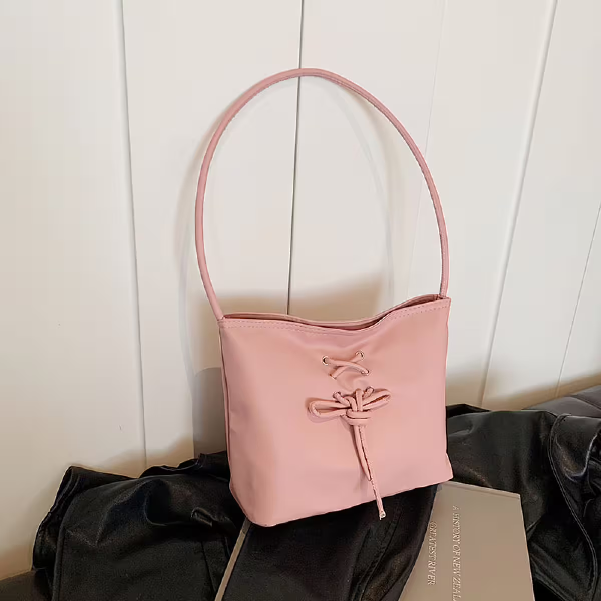 結繩甜美皮革包×肩背包×粉紅-第1張