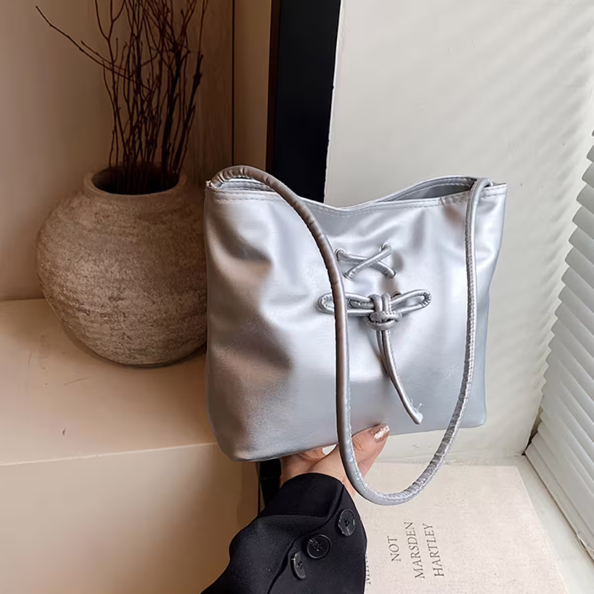 結繩甜美皮革包×肩背包×銀色-第2張