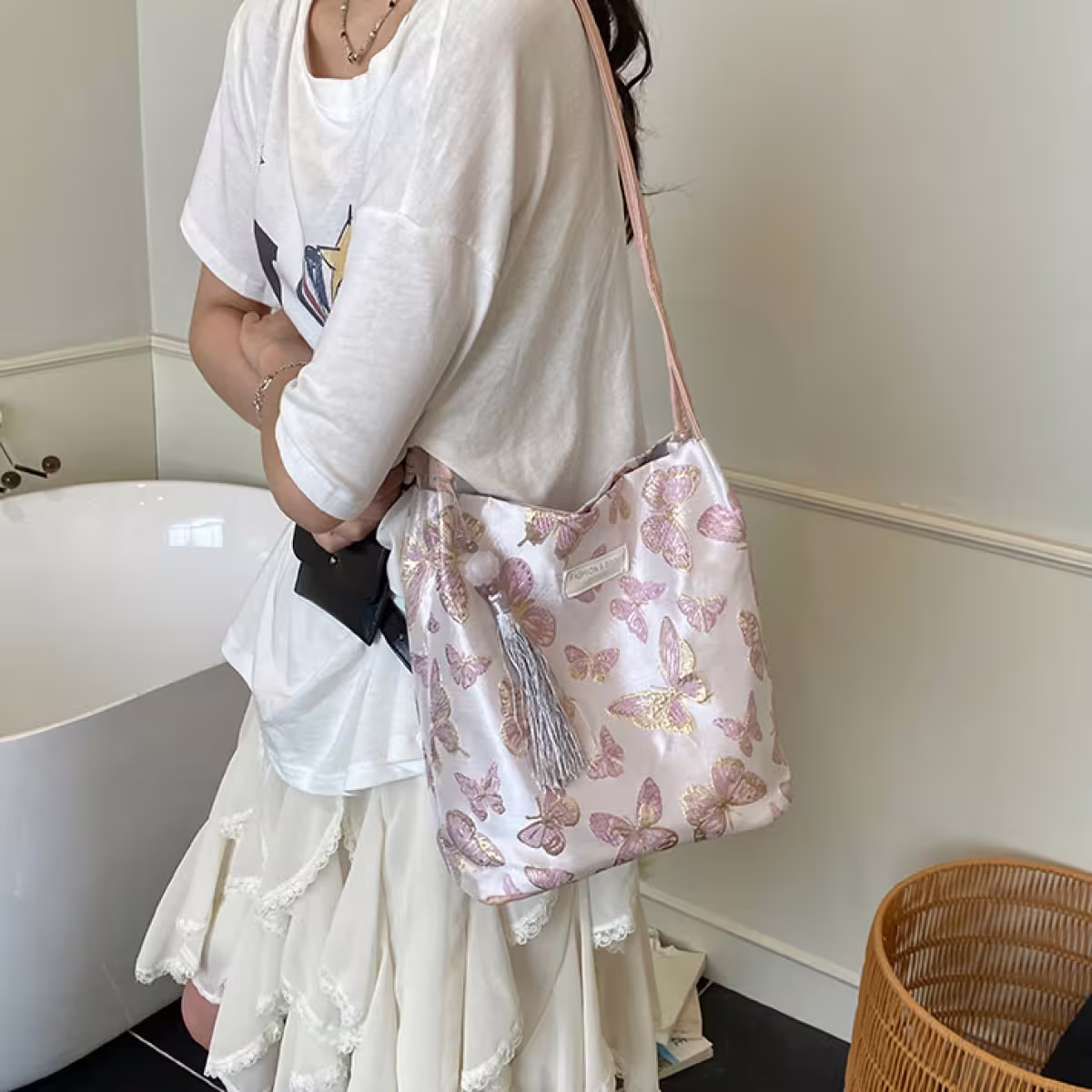 東方蝴蝶刺繡×肩背包×粉紅-第5張