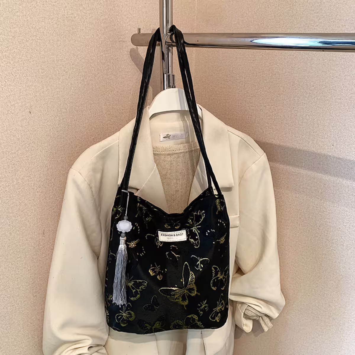 東方蝴蝶刺繡×肩背包×黑色-第3張