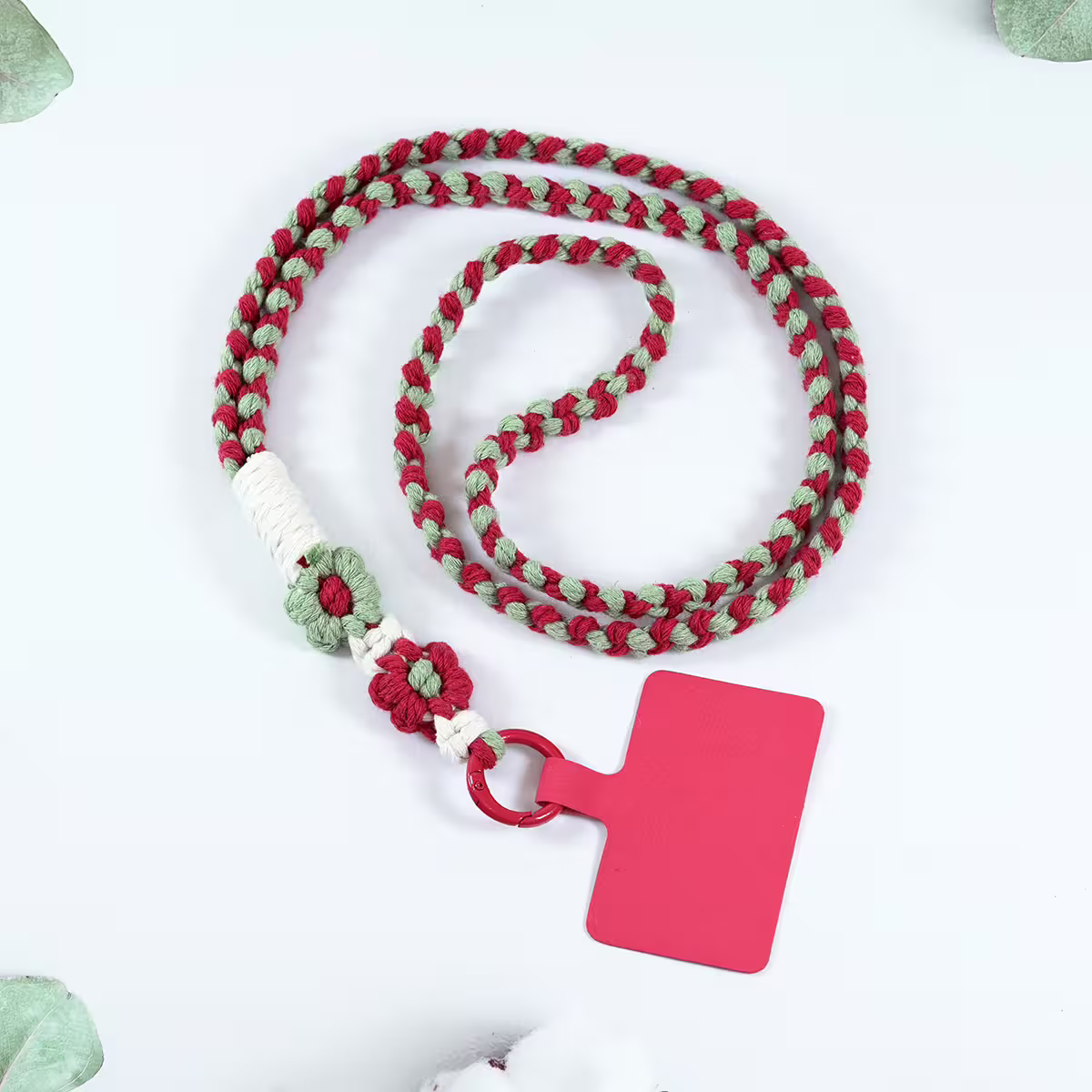 兩朵撞色小花×手機單勾掛脖吊繩×紅綠-第1張