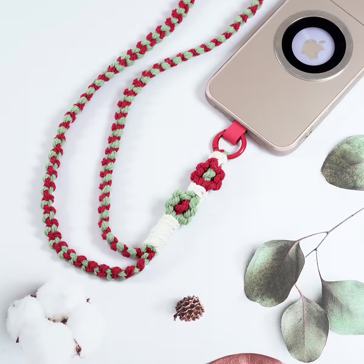 兩朵撞色小花×手機單勾掛脖吊繩×紅綠-第4張