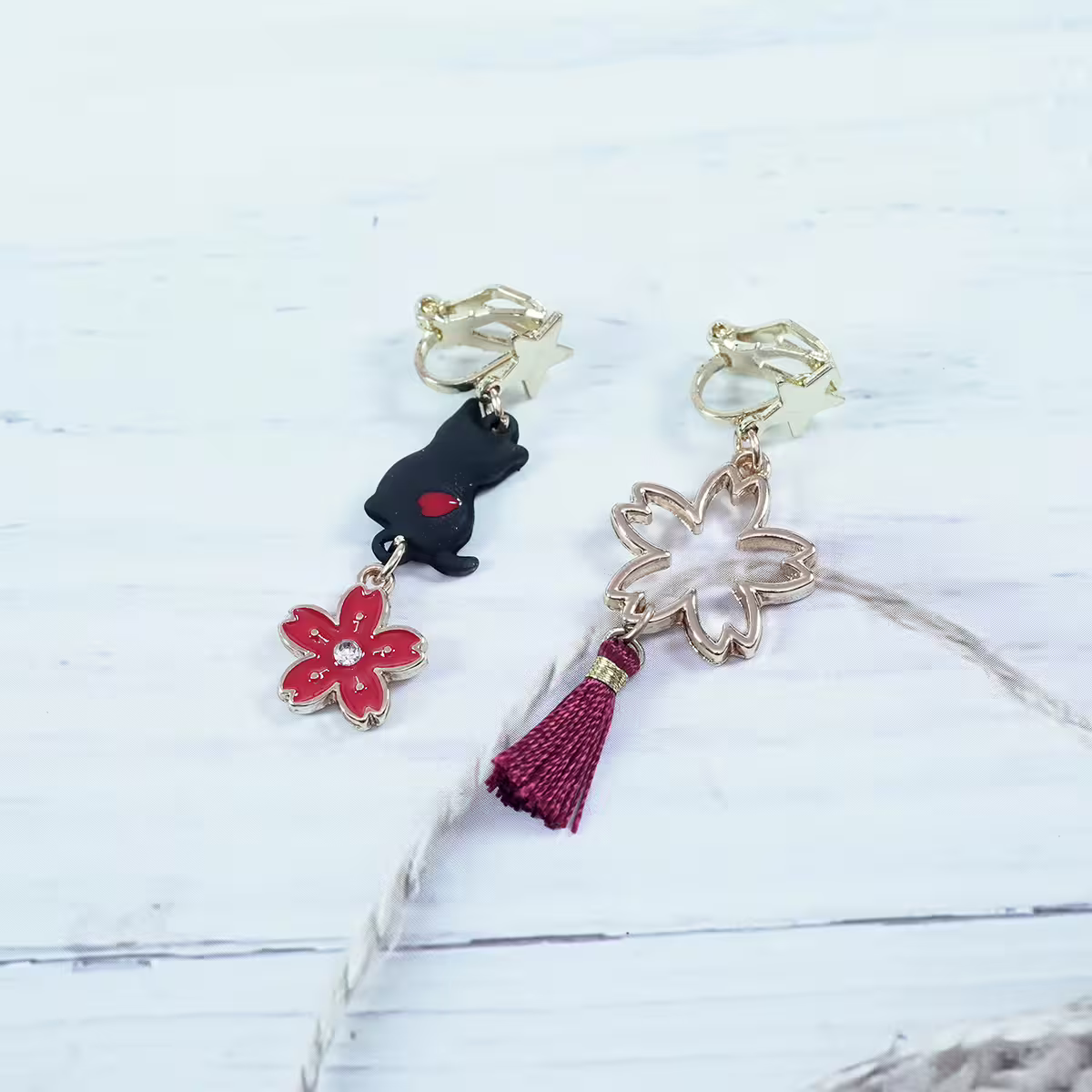 黑貓紅櫻流蘇×不對稱三角耳夾-第3張