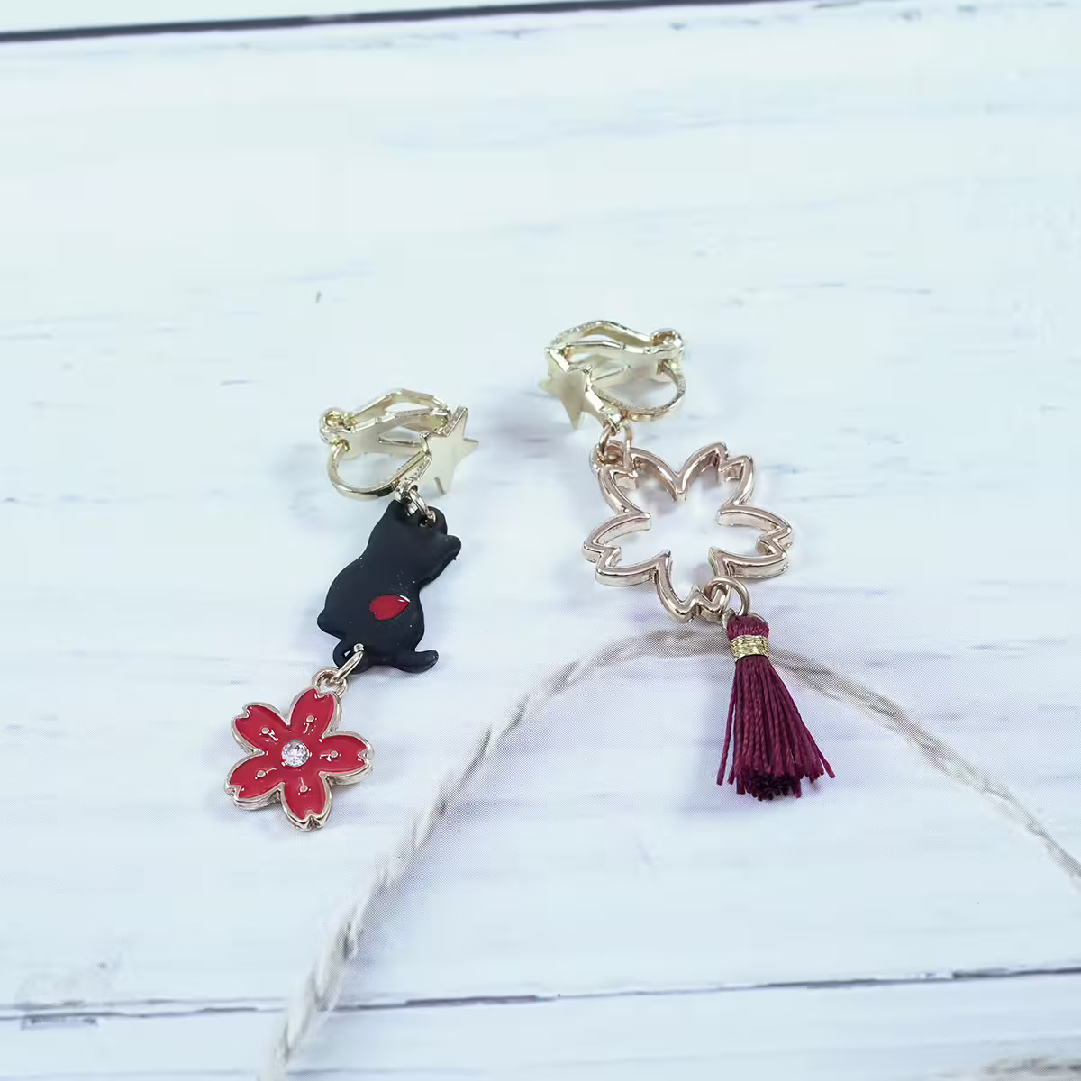 黑貓紅櫻流蘇×不對稱三角耳夾-第4張