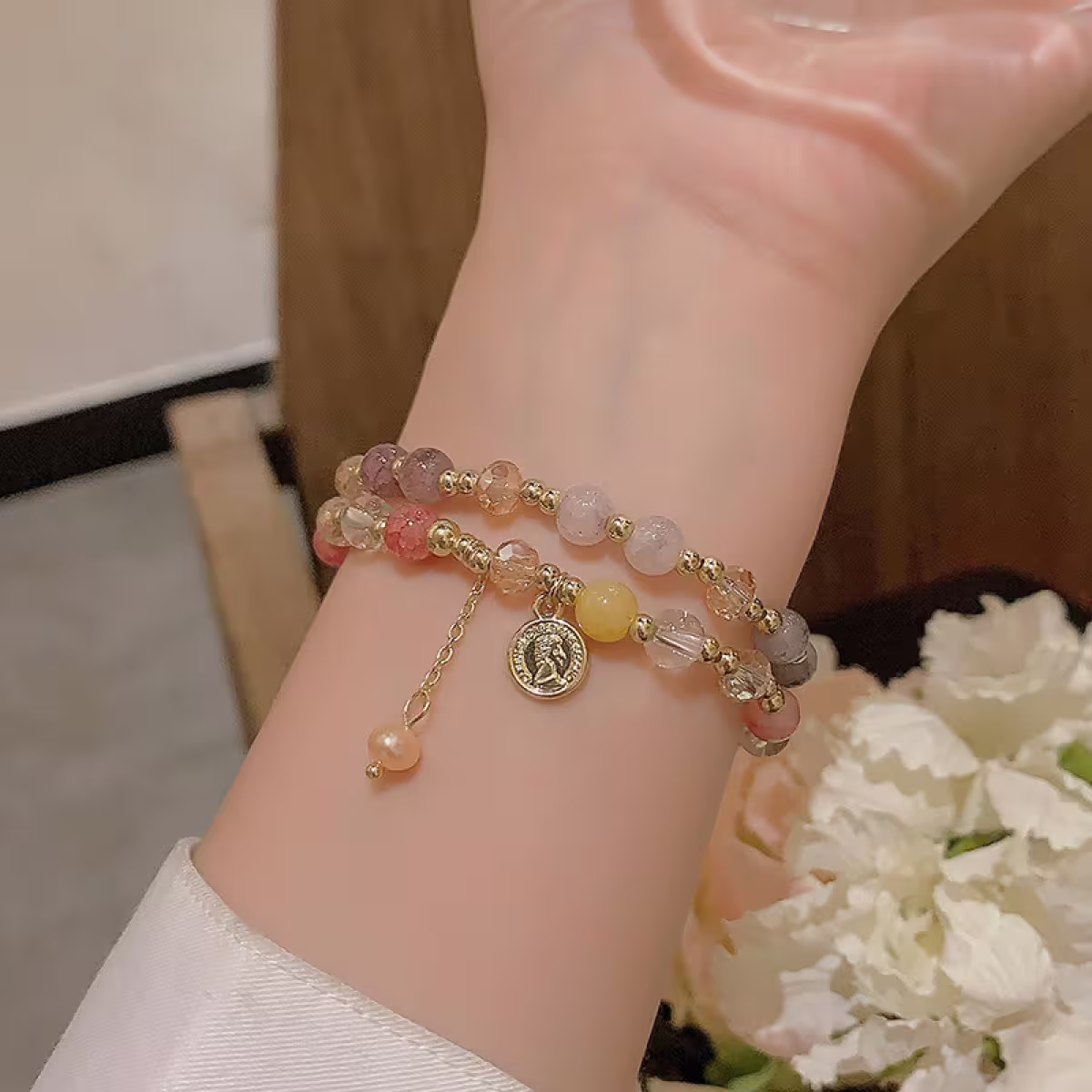 古幣雙層水晶×串珠手鍊×彩色-第6張