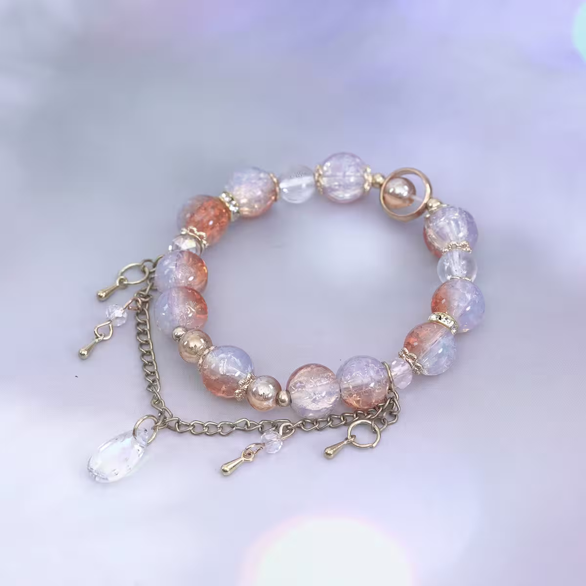 橙橘清白晶透水滴×固定式串珠手鍊-第2張