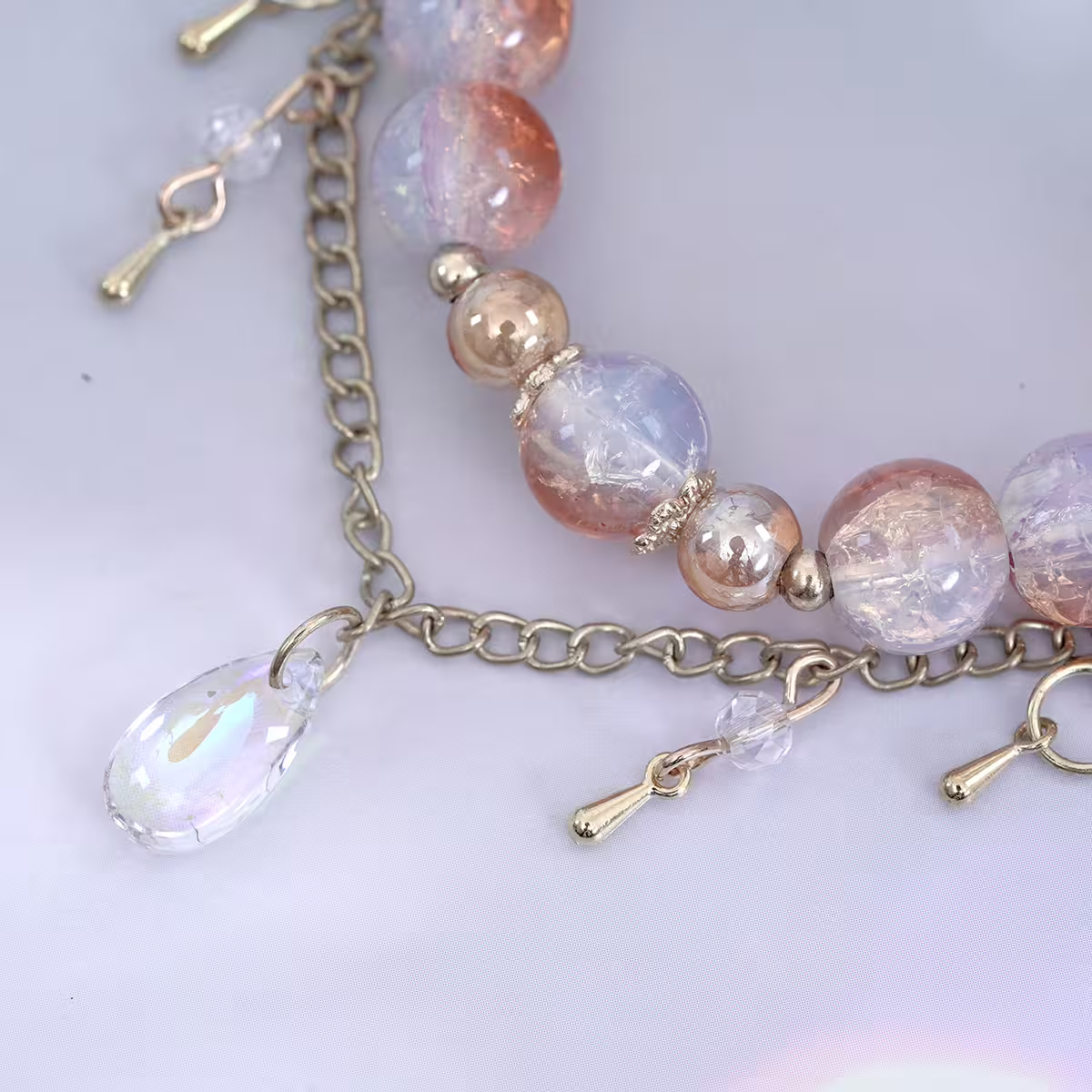 橙橘清白晶透水滴×固定式串珠手鍊-第3張