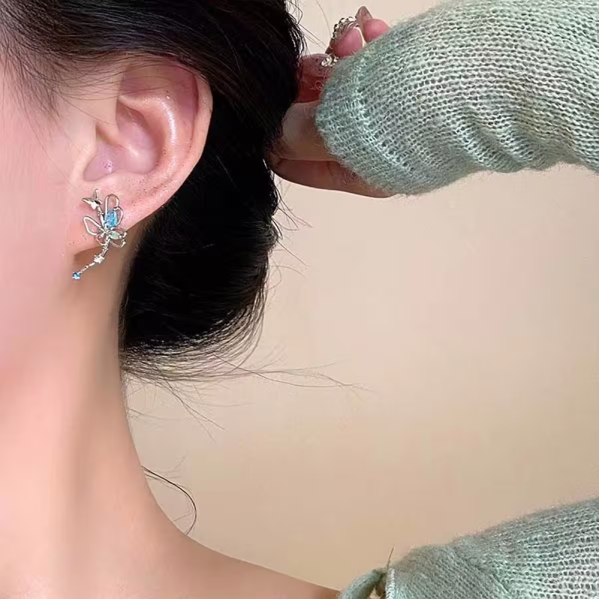 水藍甜酷蝴蝶×吊墜耳環-第5張