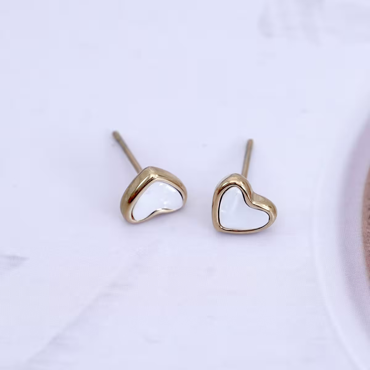 鋼飾×白色愛心×耳釘×金色-第6張