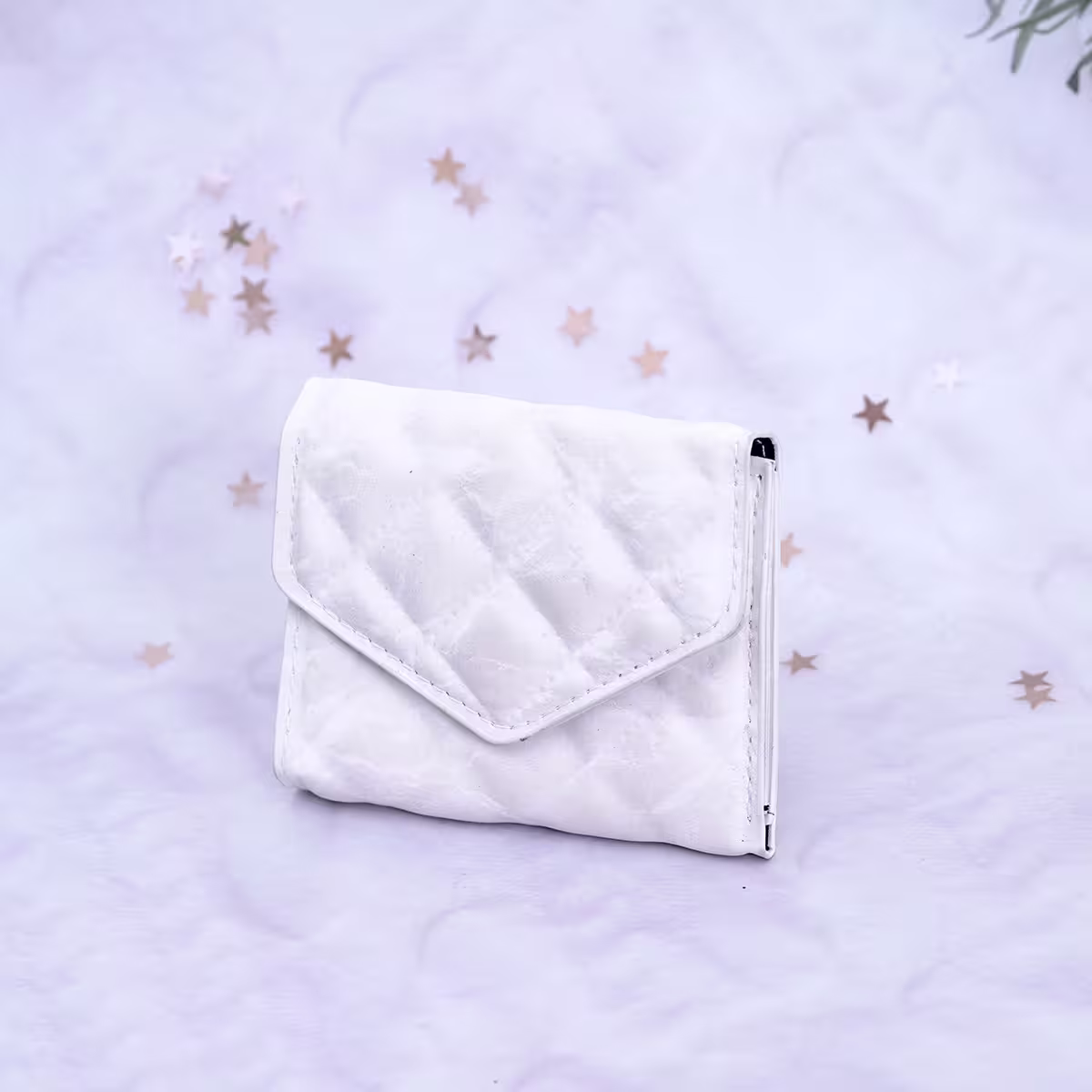 信封爆閃麂皮×三折短皮夾×白色-第2張