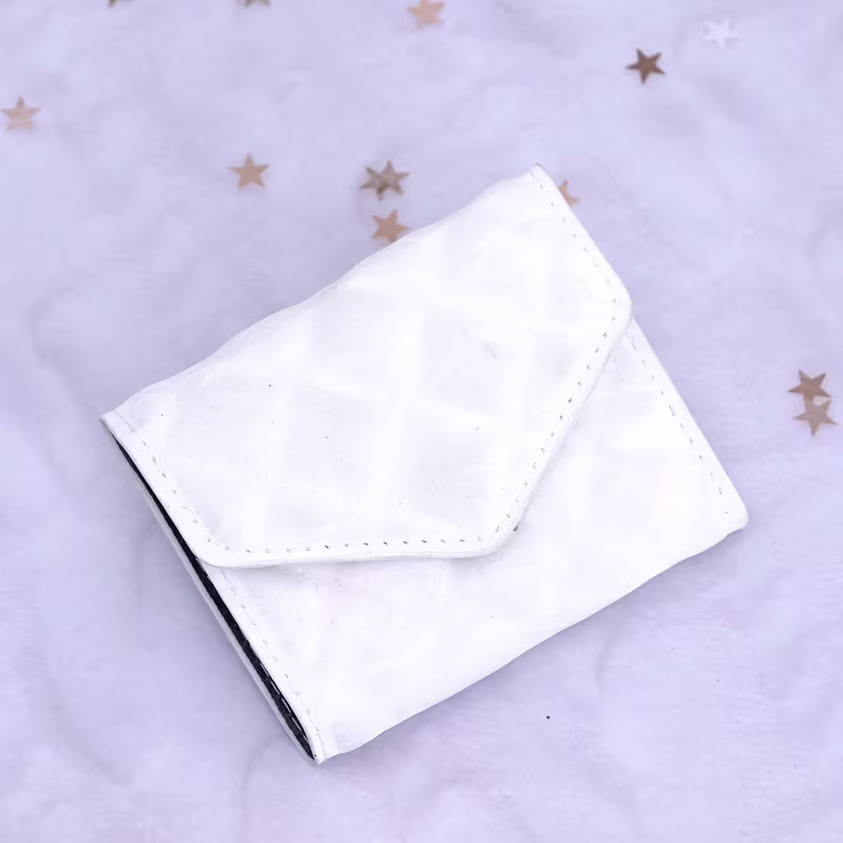 信封爆閃麂皮×三折短皮夾×白色-第3張