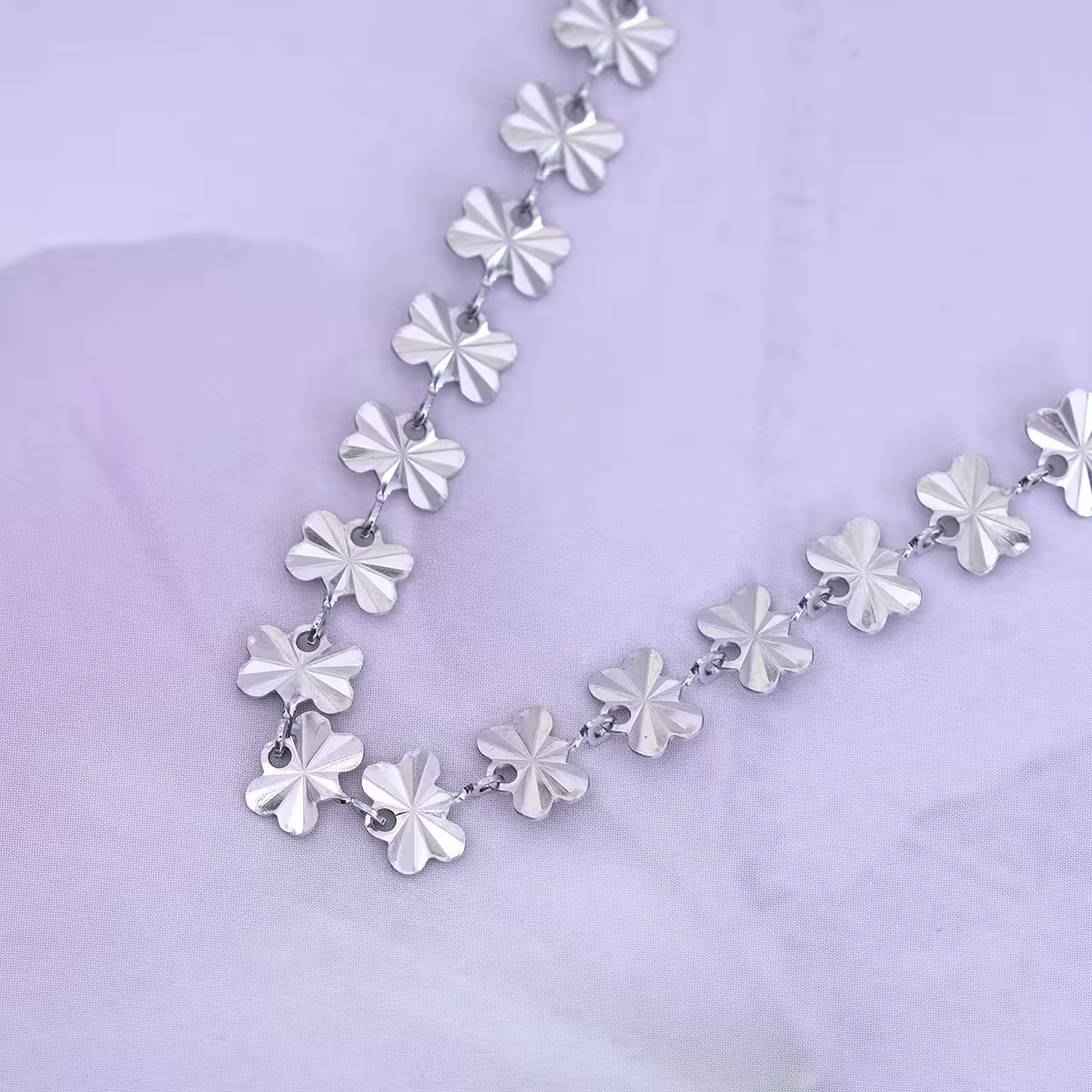 316鋼飾×四葉草壓花紋 ×手鍊×銀色-第3張