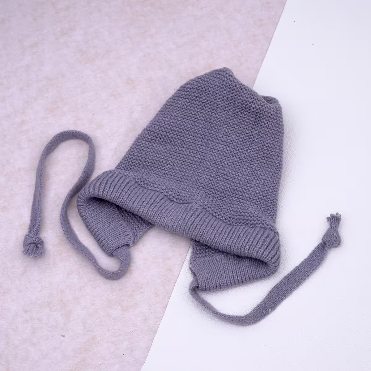 素色毛線綁帶×毛帽×灰色-第1張
