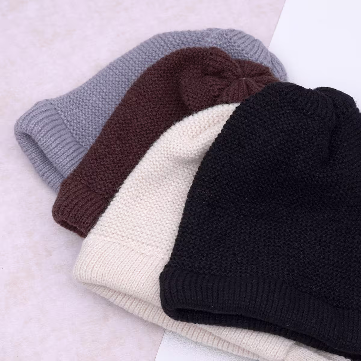 素色毛線綁帶×毛帽×米白-第5張