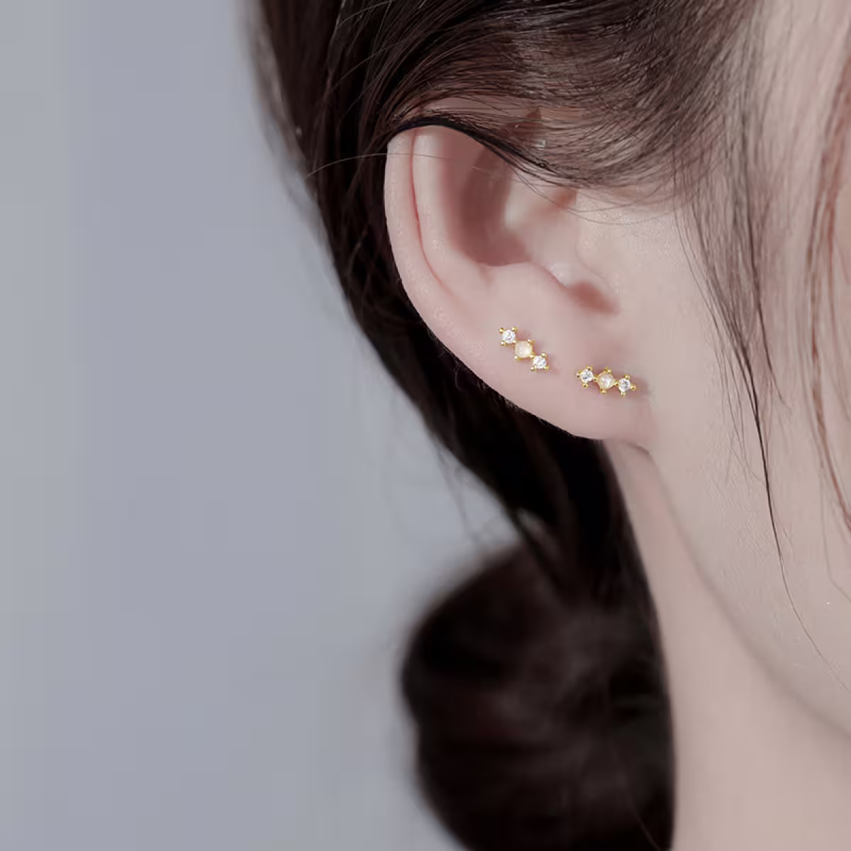 金色一字晶鑽×轉珠耳環-第6張