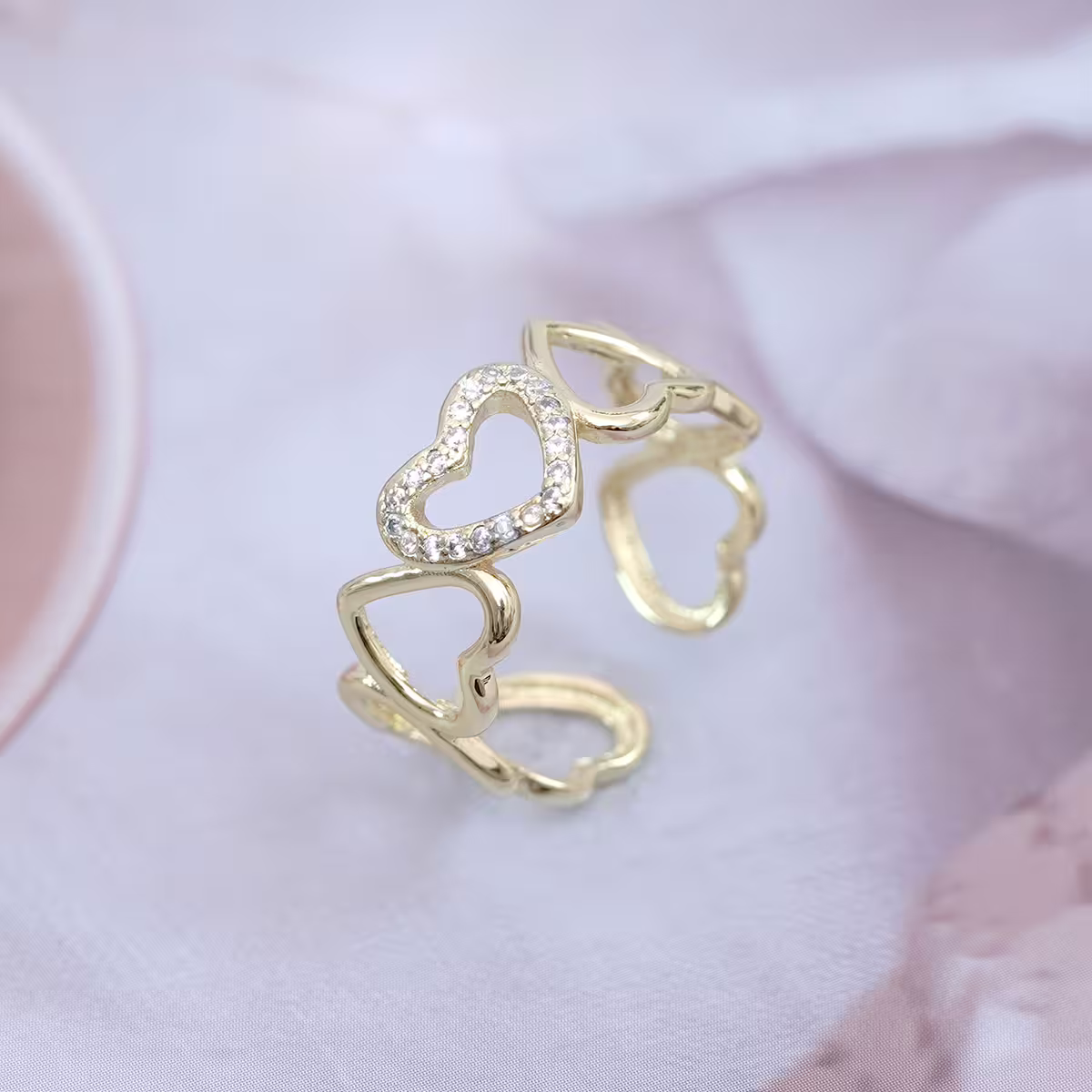 愛心排列鏤空晶鑽×開口戒指-第1張