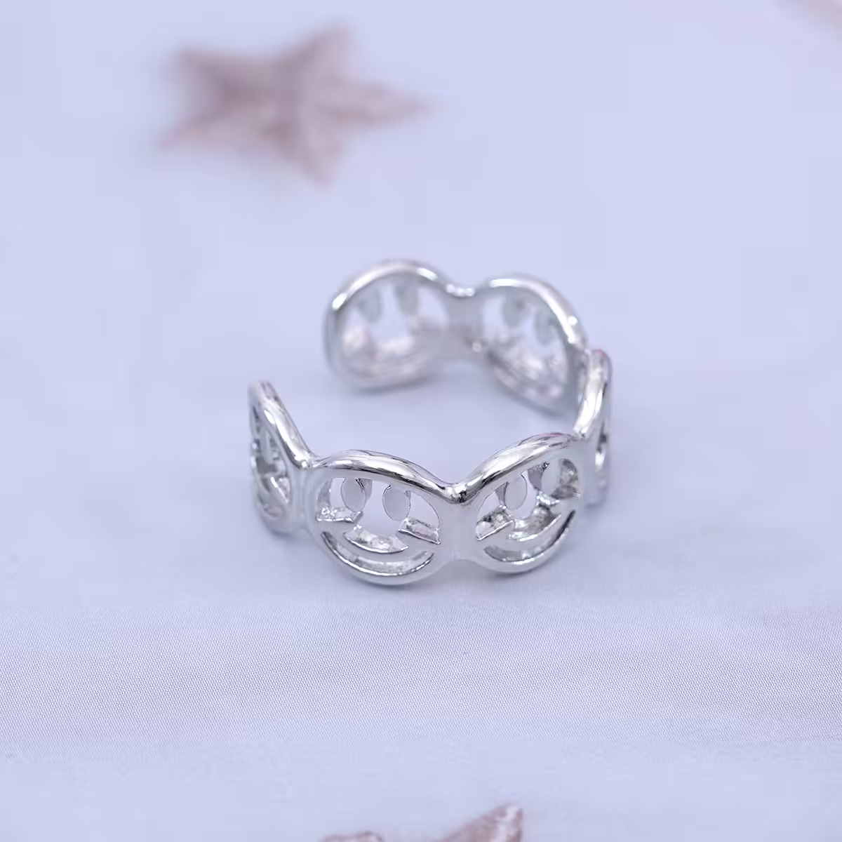 笑臉排列鏤空晶鑽&times;開口戒指&times;共二色-第3張