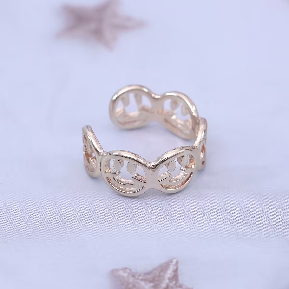 笑臉排列鏤空晶鑽&times;開口戒指&times;共二色-第4張