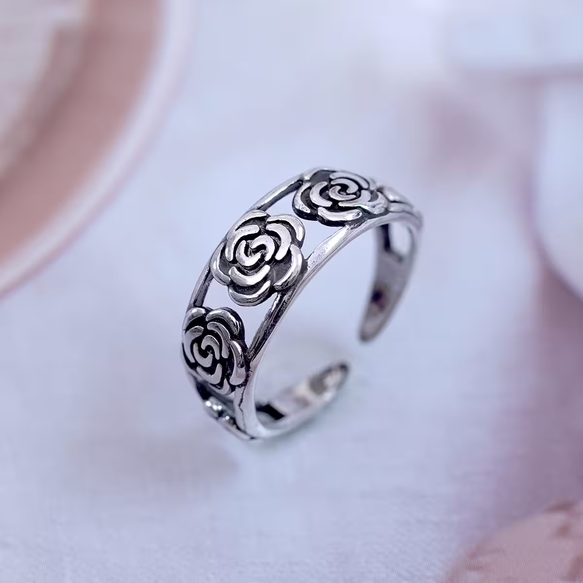 復古玫瑰花×開口戒指-第1張