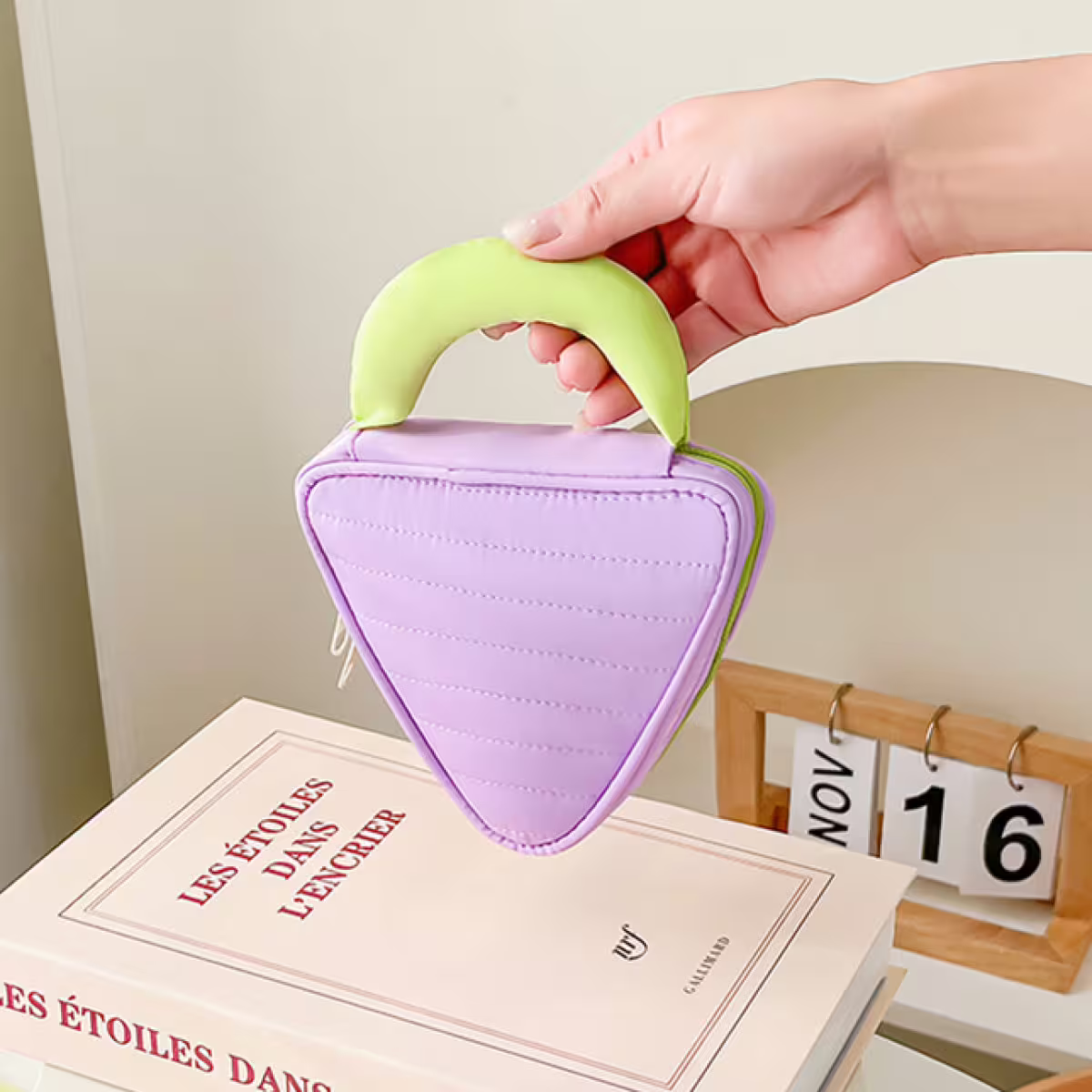 撞色倒三角手提×化妝收納包×紫色-第6張