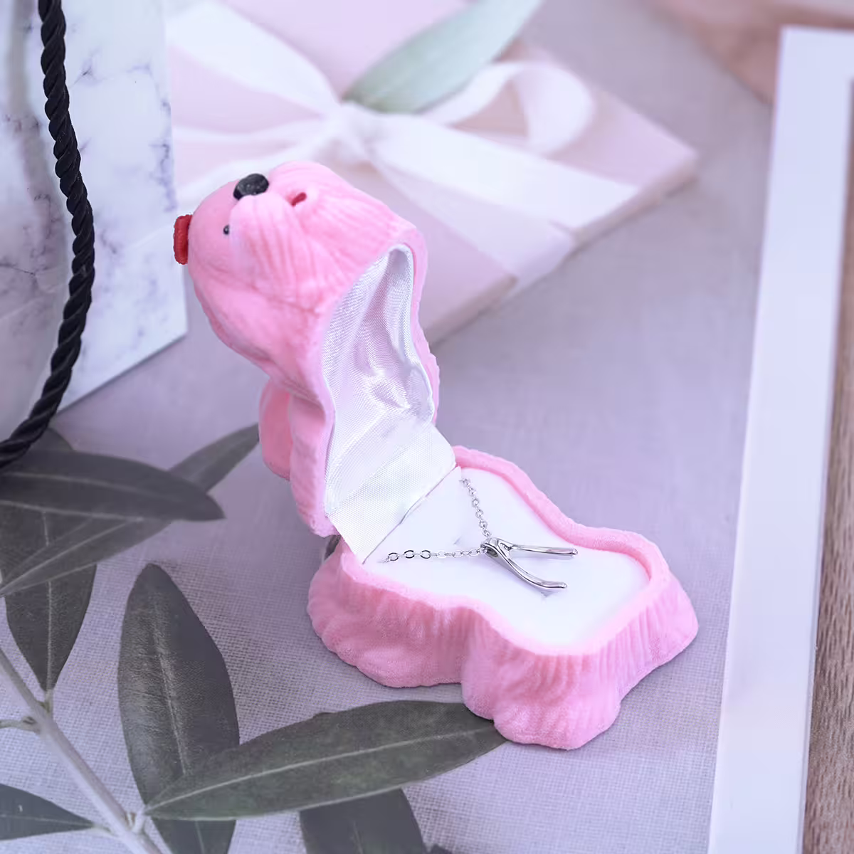 粉紅小狗×適用戒指/項鍊/手鍊×絨布盒-第3張