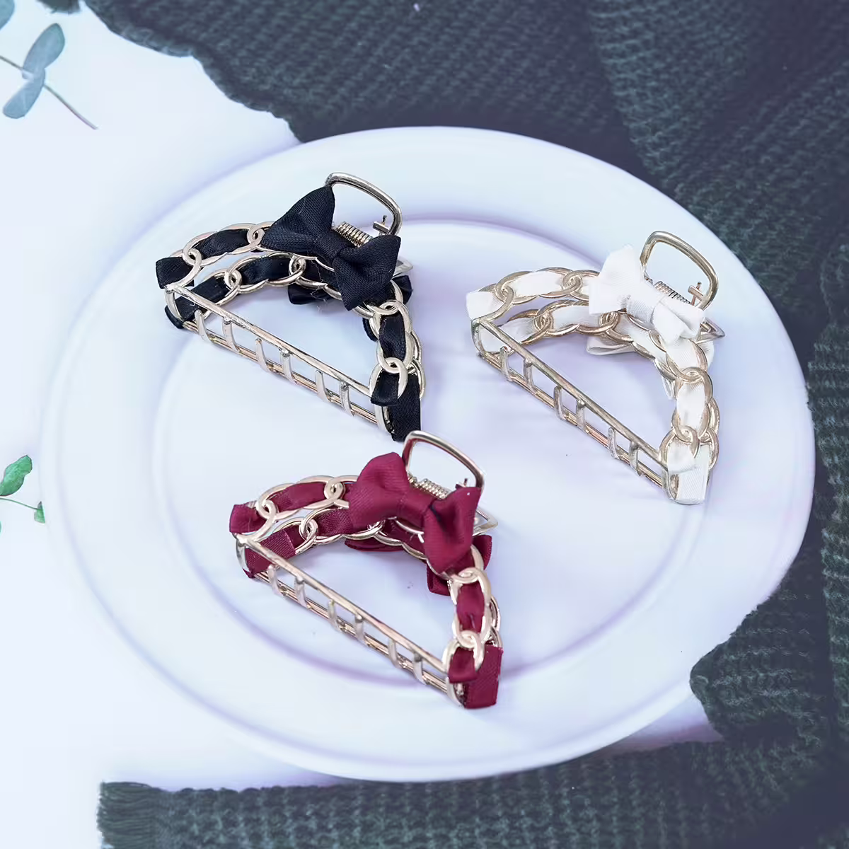 甜美蝴蝶結編織&times;小鯊魚夾&times;共三色-第1張