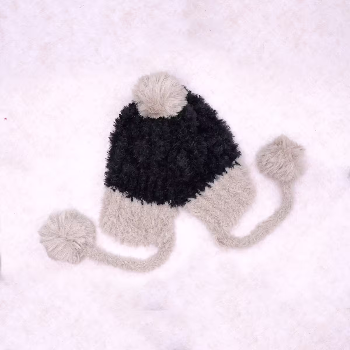 毛球拼色仿貂毛×毛帽×黑色-第2張