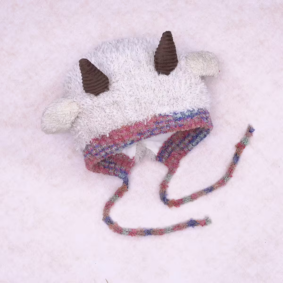 小羊角絨毛×毛帽×米色-第1張