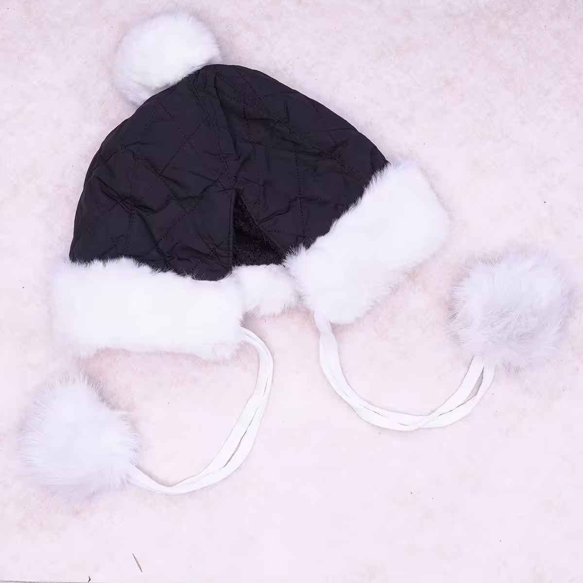 空氣菱格紋仿貂毛×毛帽×黑色-第2張