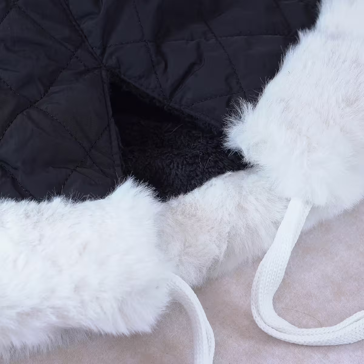 空氣菱格紋仿貂毛×毛帽×黑色-第4張