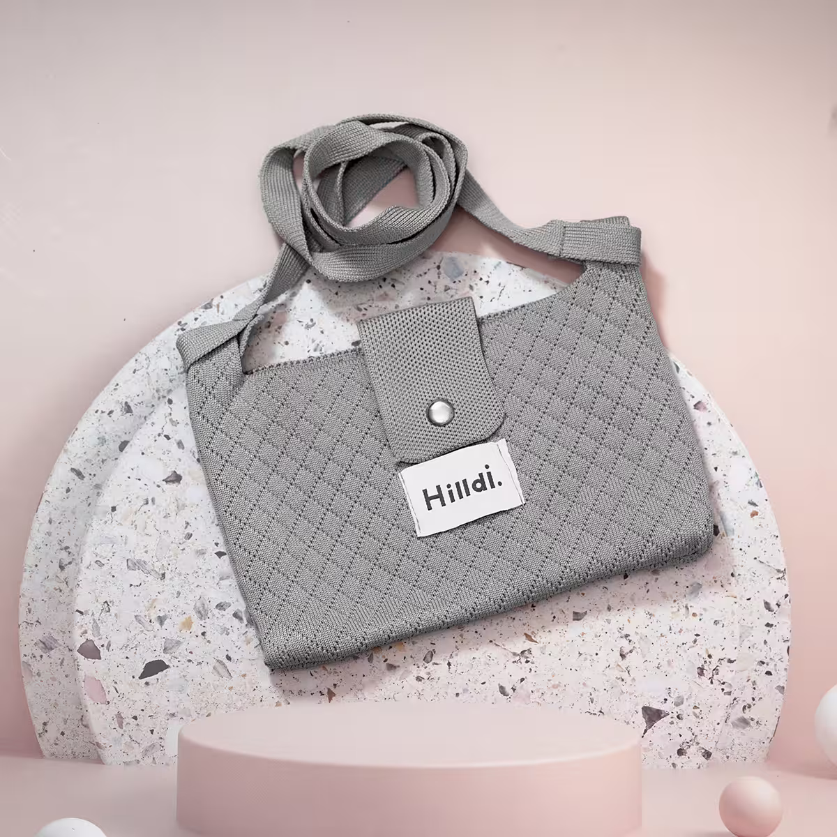 快樂多巴胺×單色針織×斜背包×灰色-第1張