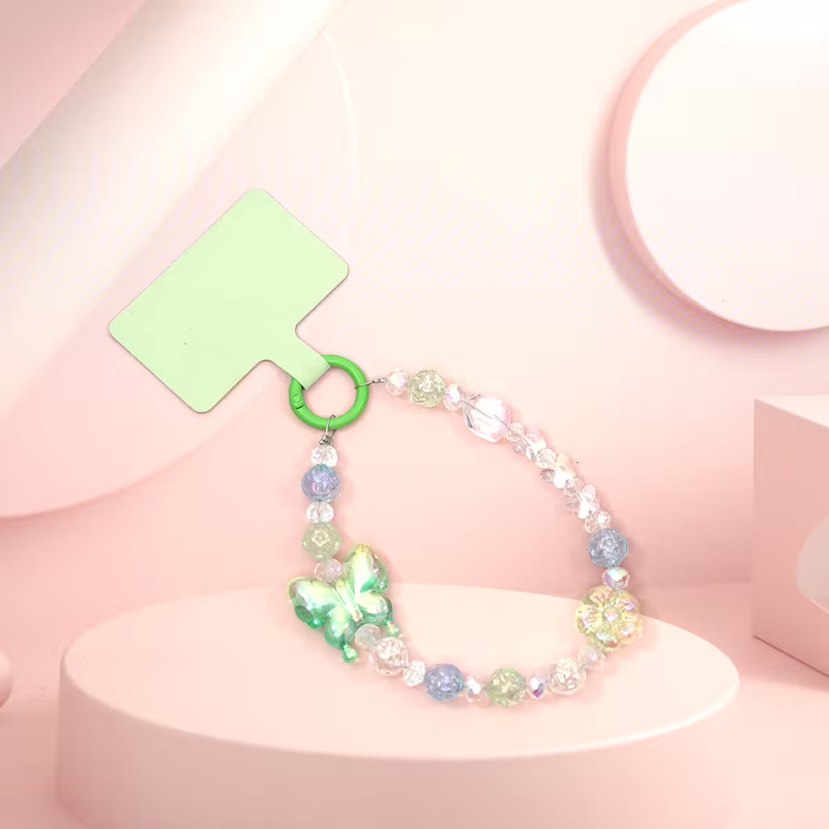 炫彩漸變蝴蝶&times;手機腕帶掛繩&times;綠色-第1張