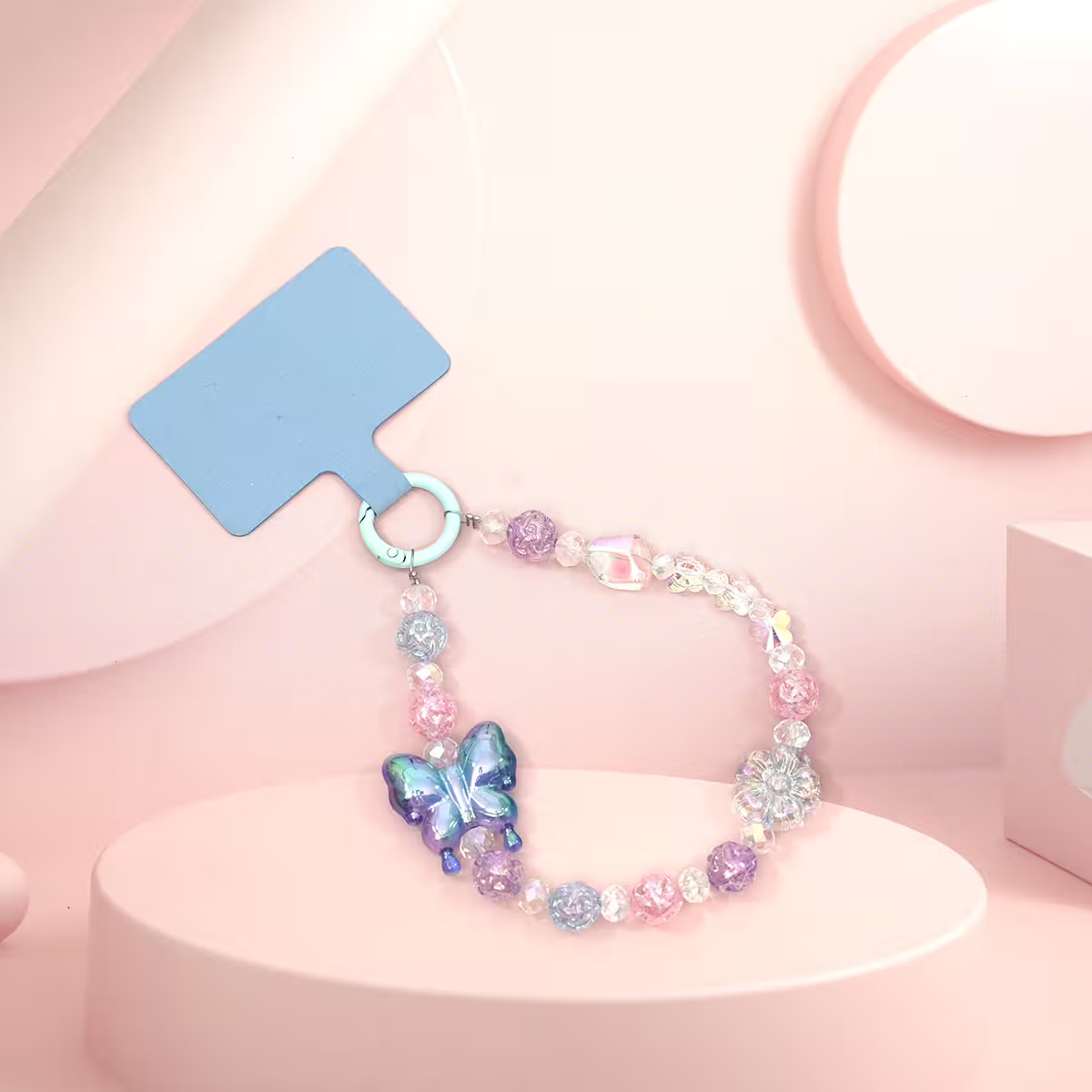 炫彩漸變蝴蝶&times;手機腕帶掛繩&times;藍色-第1張