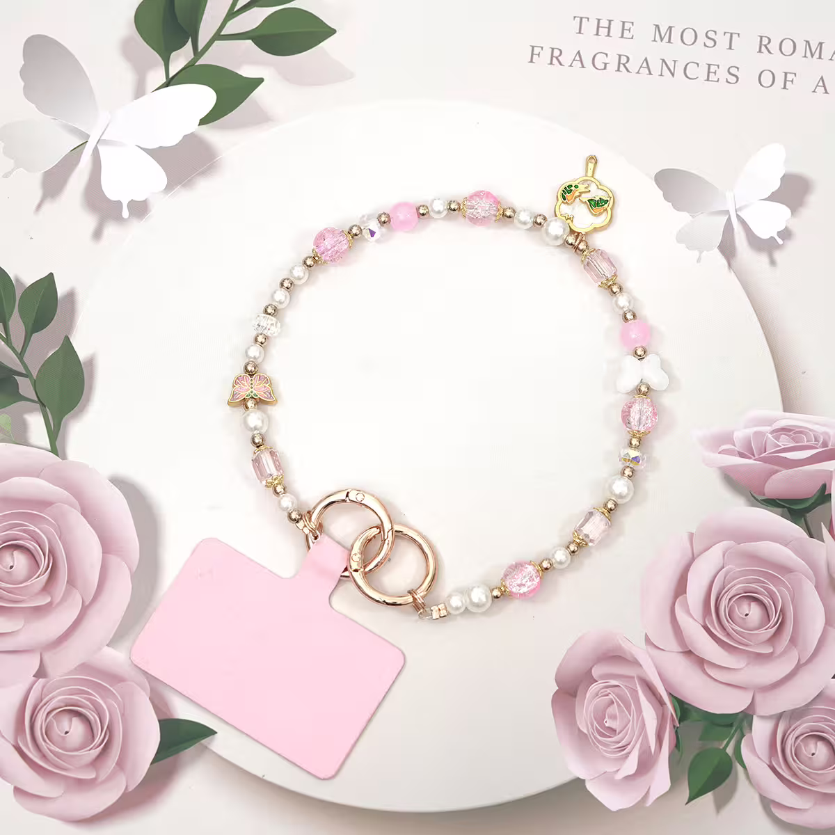 粉紅團扇蝴蝶&times;手機腕帶掛繩-第2張