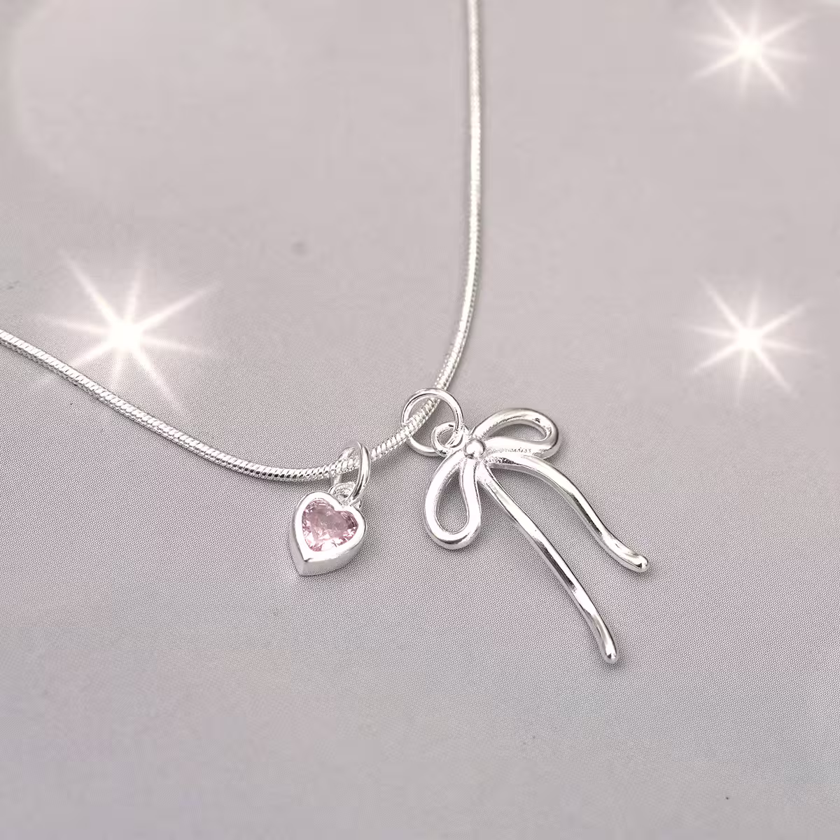 925銀飾&times;蛇骨蝴蝶結粉心&times;鎖骨項鍊-第4張