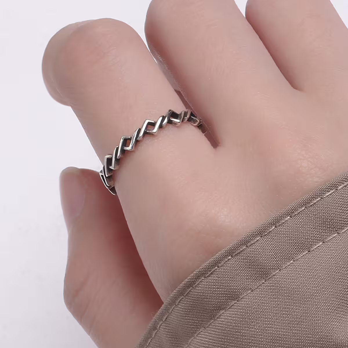 925銀飾&times;交錯菱角&times;開口戒指-第5張