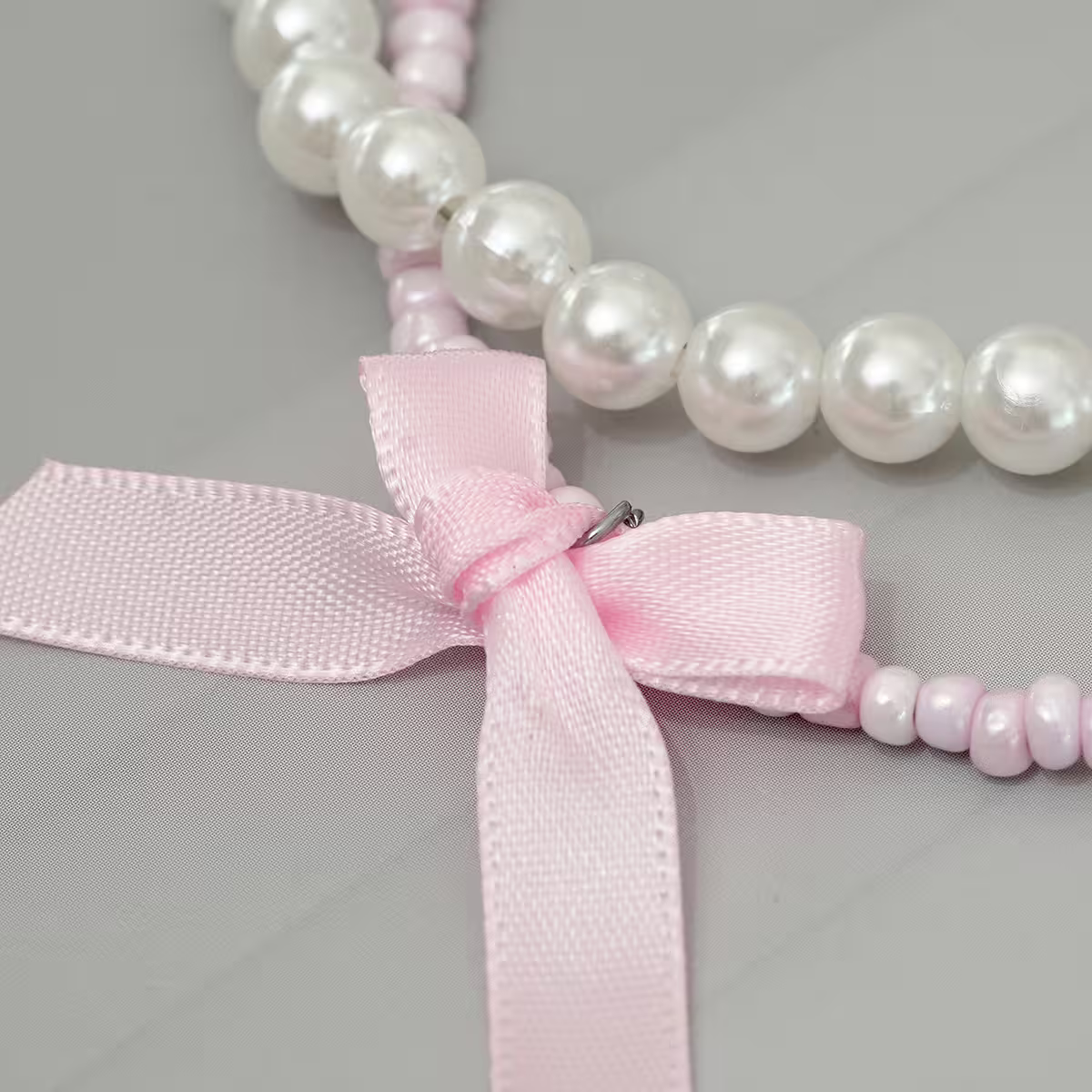 芭蕾風蝴蝶結珍珠&times;雙層手機腕帶掛繩&times;粉色-第4張