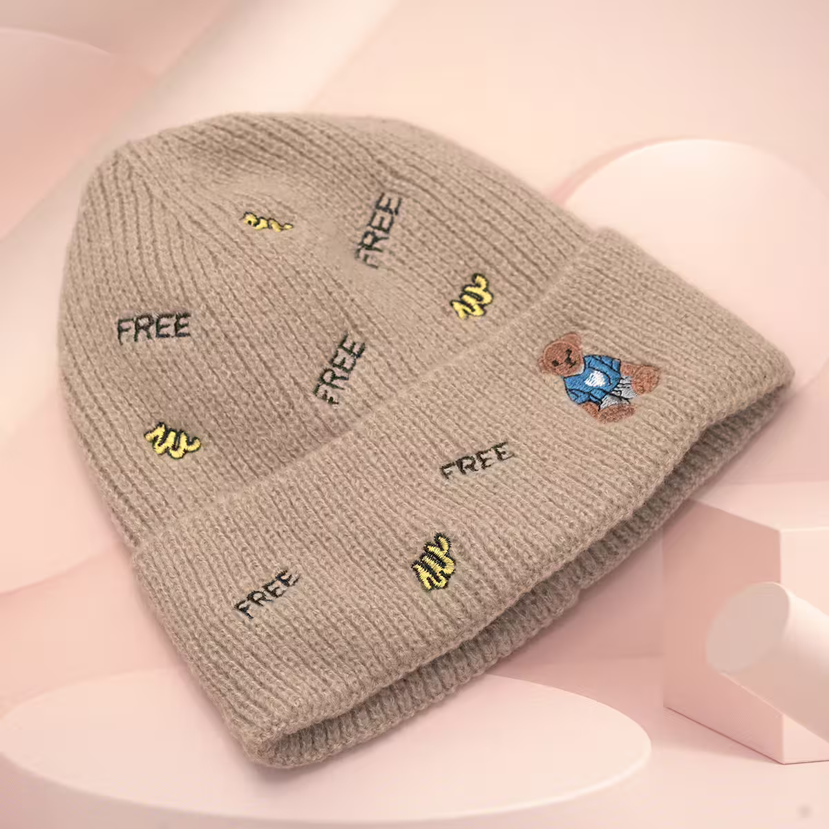 韓風刺鏽塗鴉&times;毛帽&times;卡其-第3張