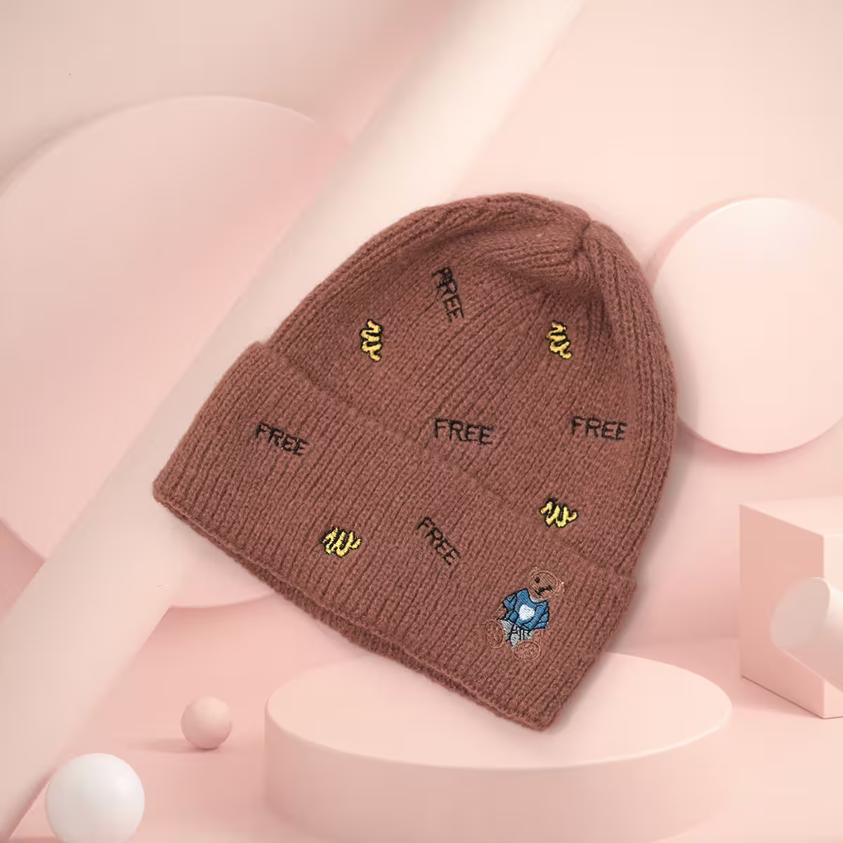 韓風刺鏽塗鴉&times;毛帽&times;棕咖-第1張