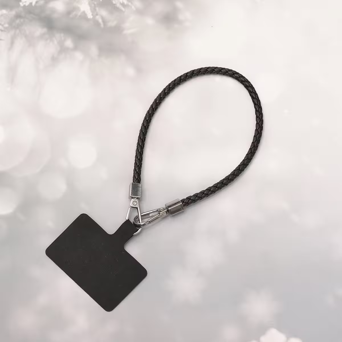 編織花紋皮革&times;手機腕帶掛繩&times;黑色-第1張