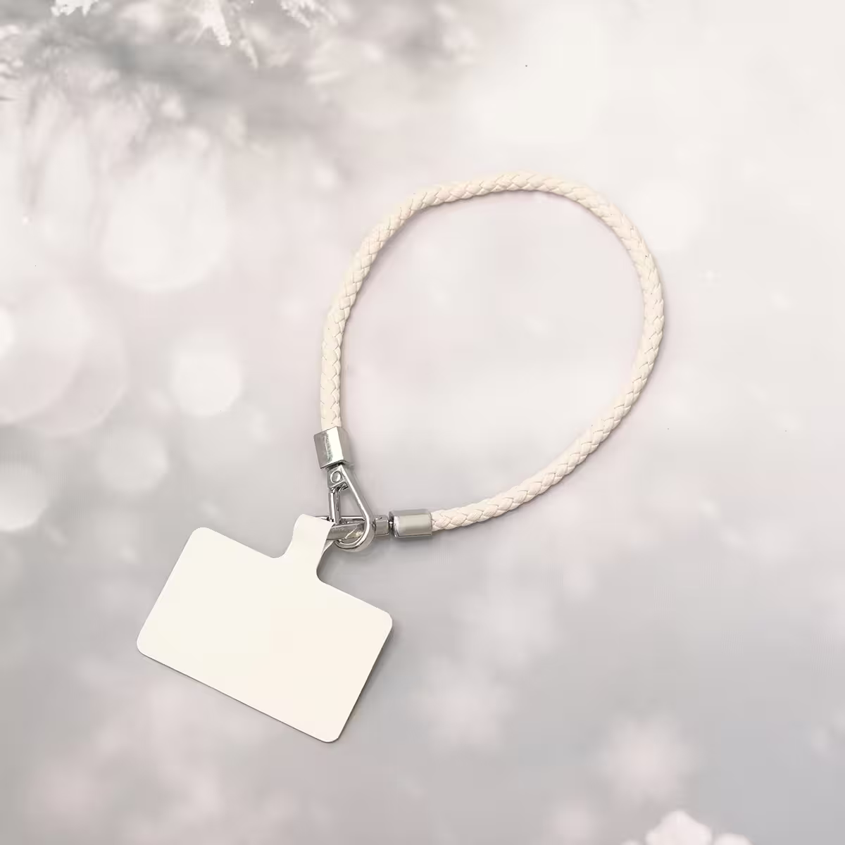 編織花紋皮革&times;手機腕帶掛繩&times;白色-第1張